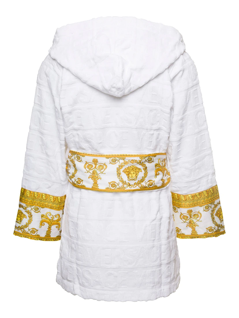 Accappatoio CORTO con Motivo Barocco in Spugna di Cotone Nero Versace Home