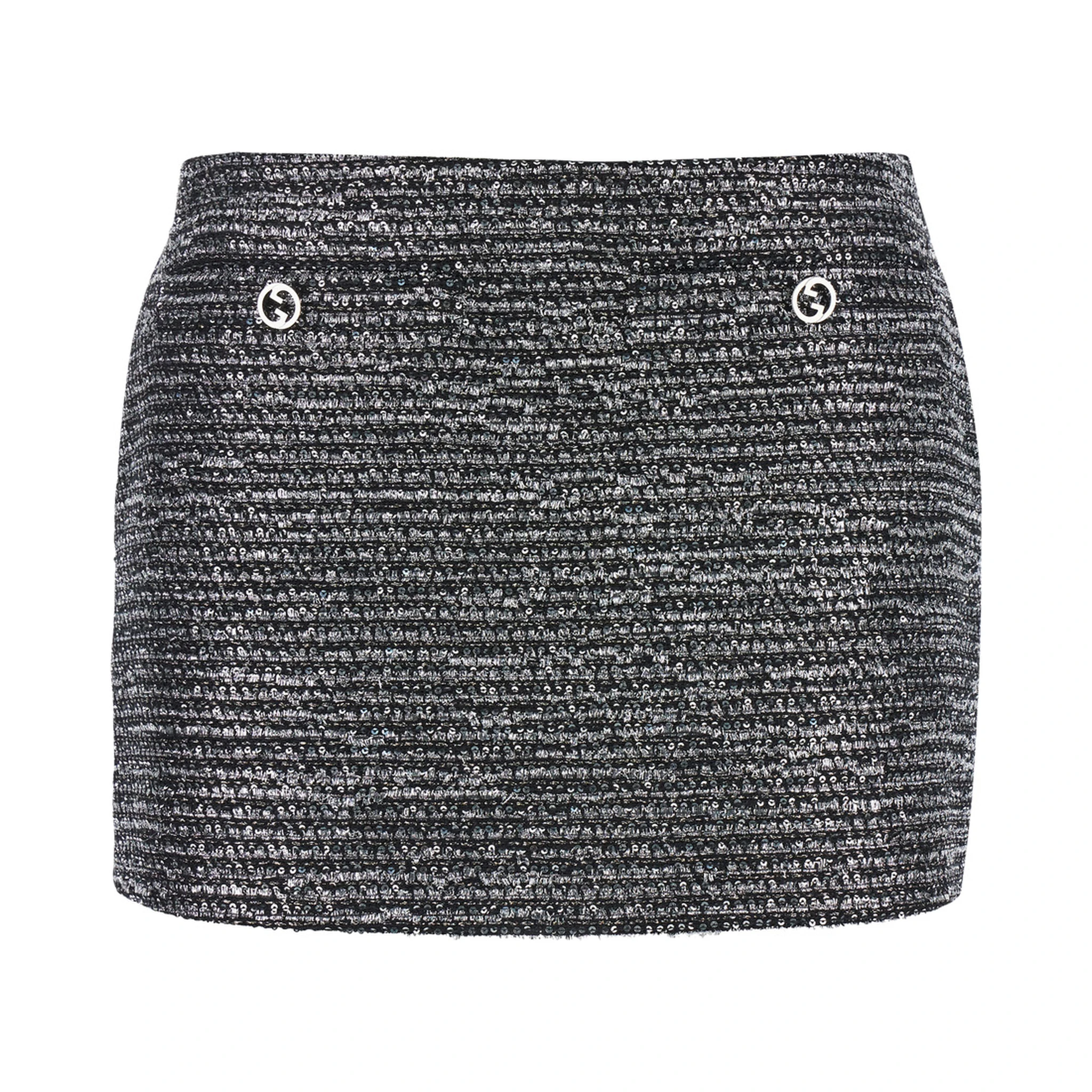 Black Sequin Miniskirt in Wool Woman