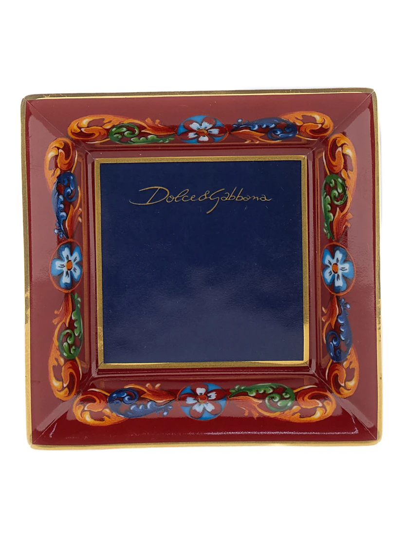 Multicolor Trinket Tray with Carretto Motif in Porcelain