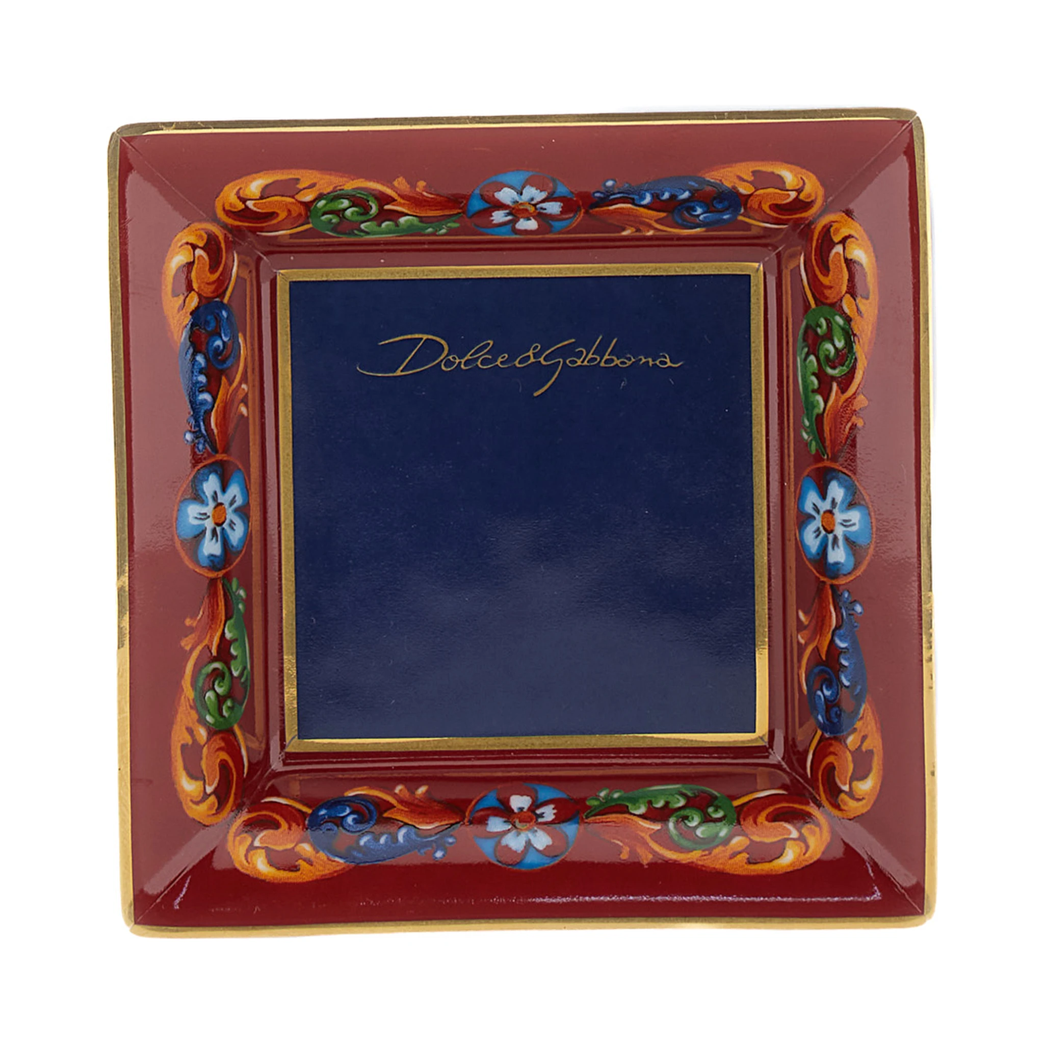 Multicolor Trinket Tray with Carretto Motif in Porcelain