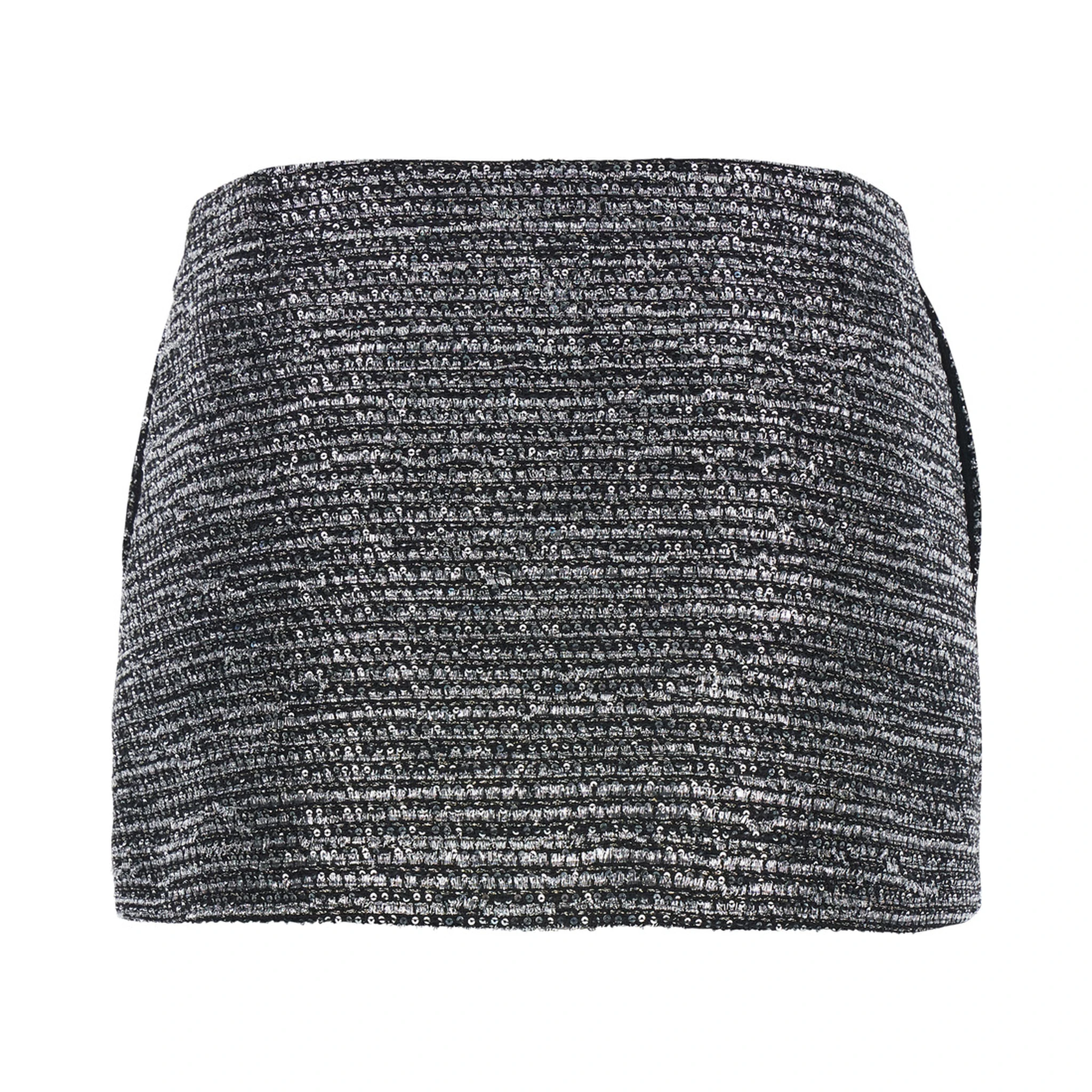 Black Sequin Miniskirt in Wool Woman