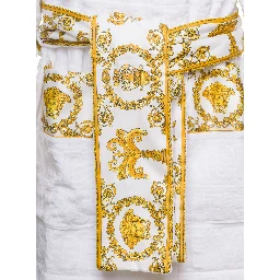 Accappatoio CORTO con Motivo Barocco in Spugna di Cotone Nero Versace Home