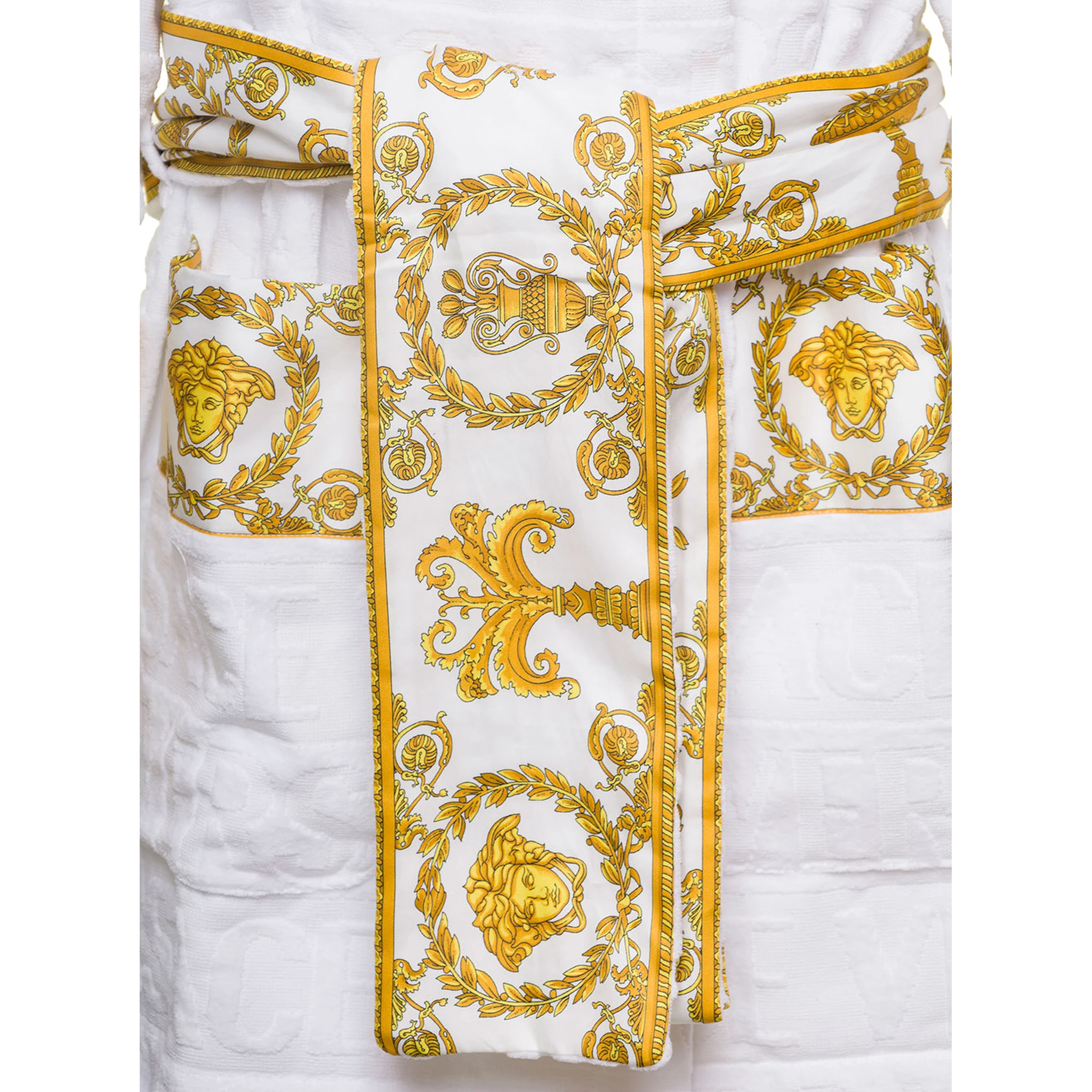 Accappatoio CORTO con Motivo Barocco in Spugna di Cotone Nero Versace Home