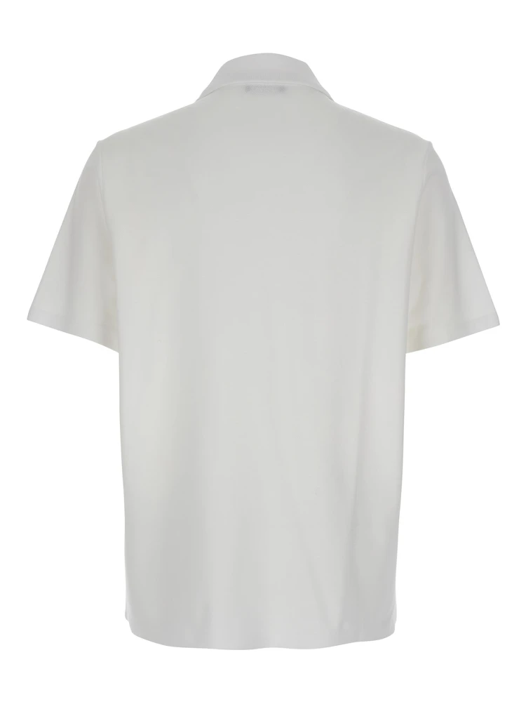 White Polo Shirt with Collar and Coin Print on the Front in Cotton Man alternative
