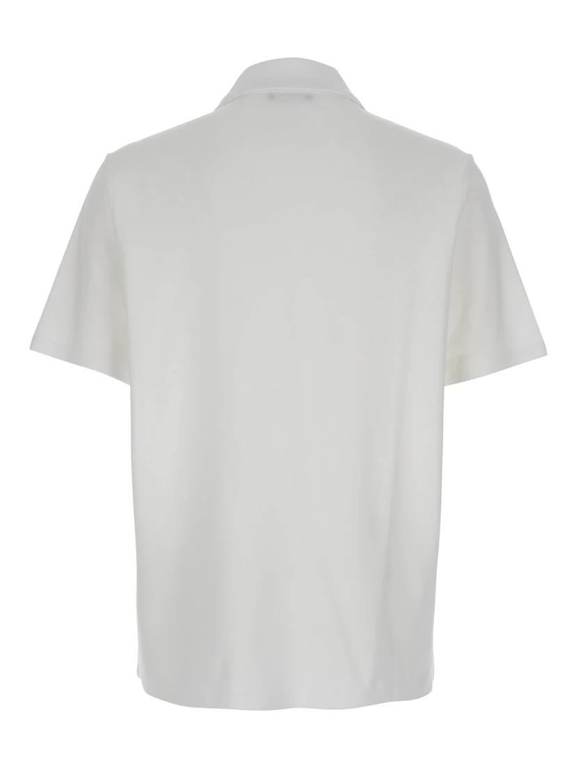 White Polo Shirt with Collar and Coin Print on the Front in Cotton Man