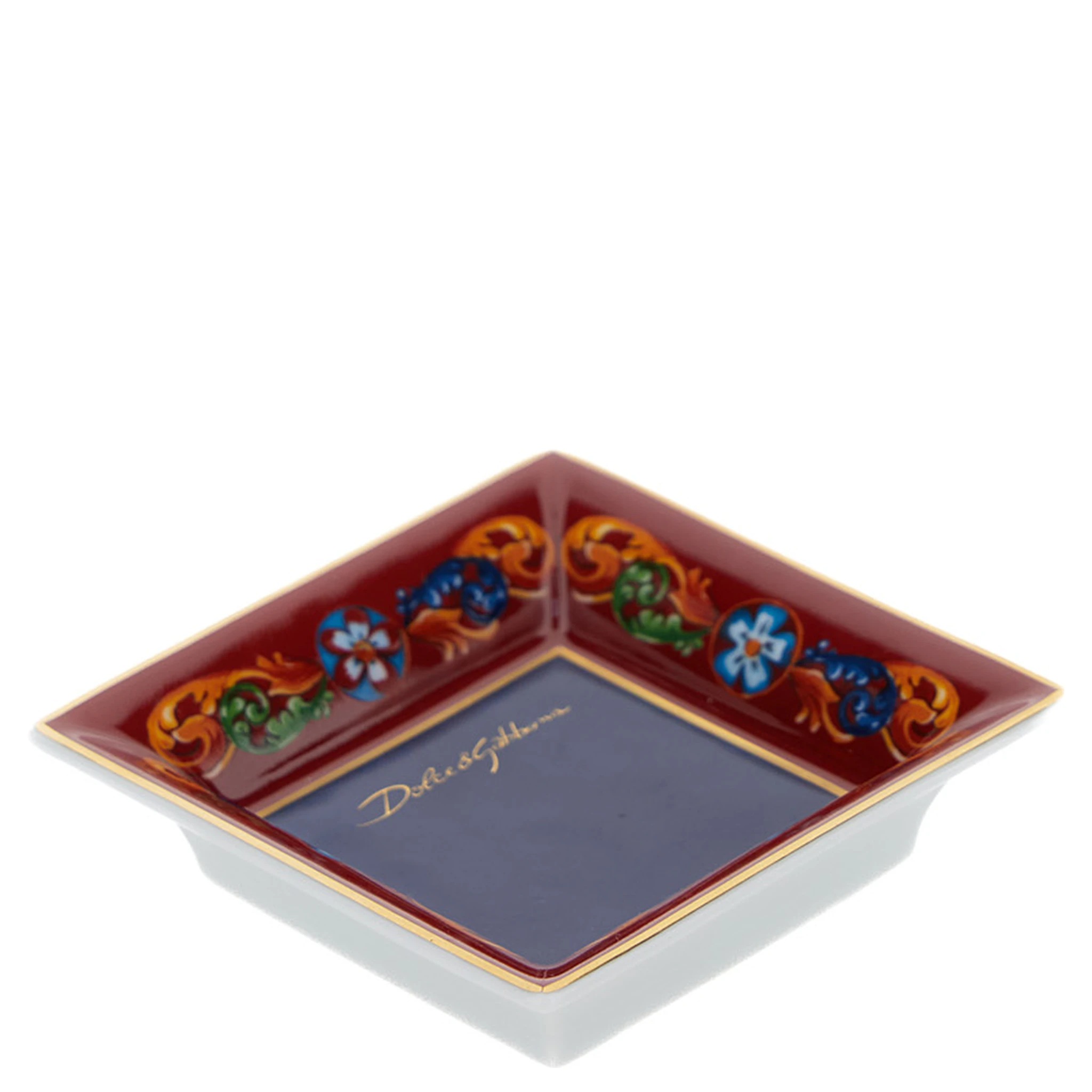 Multicolor Trinket Tray with Carretto Motif in Porcelain