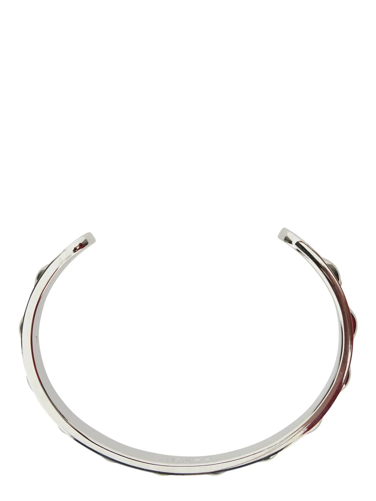 Silver-Colored Bracelet with Leather Details and Open Design in Brass Man alternative