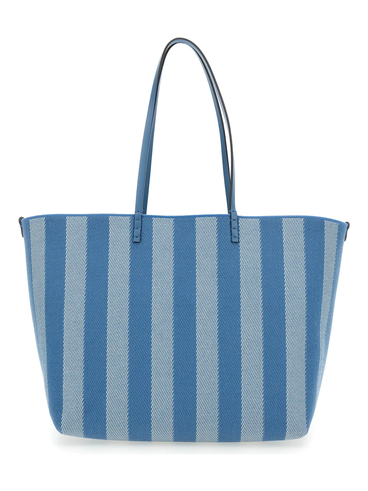 Roll Large Blue Shopper with Reversible Design and All-Over Striped Motif in Cotton Woman