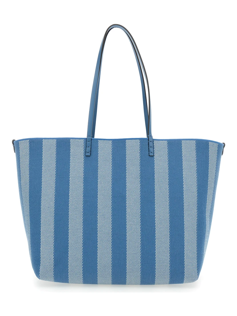 Roll Large Blue Shopper with Reversible Design and All-Over Striped Motif in Cotton Woman