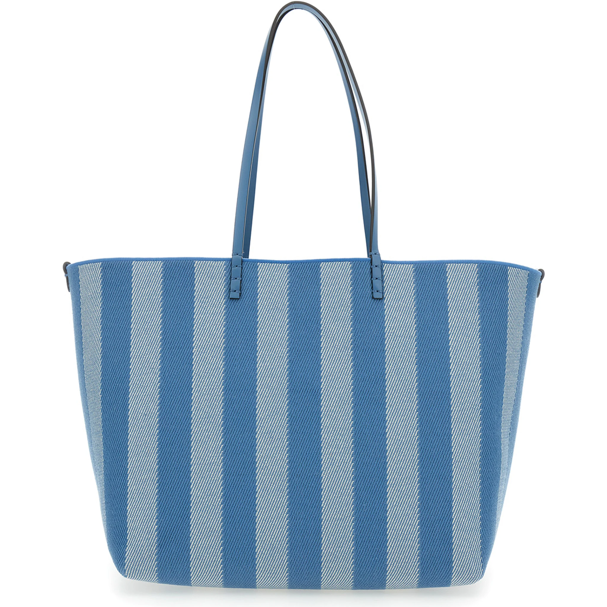 Roll Large Blue Shopper with Reversible Design and All-Over Striped Motif in Cotton Woman