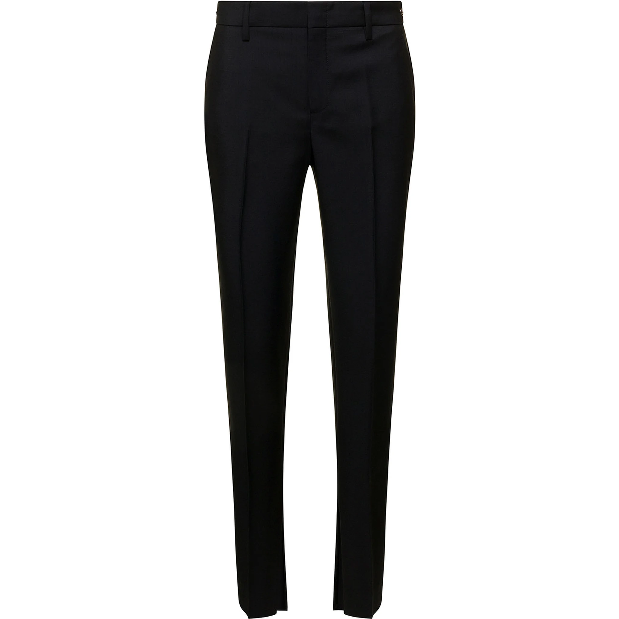 Black Slim Pants with Horsebit Detail in Mohair and Wool Woman