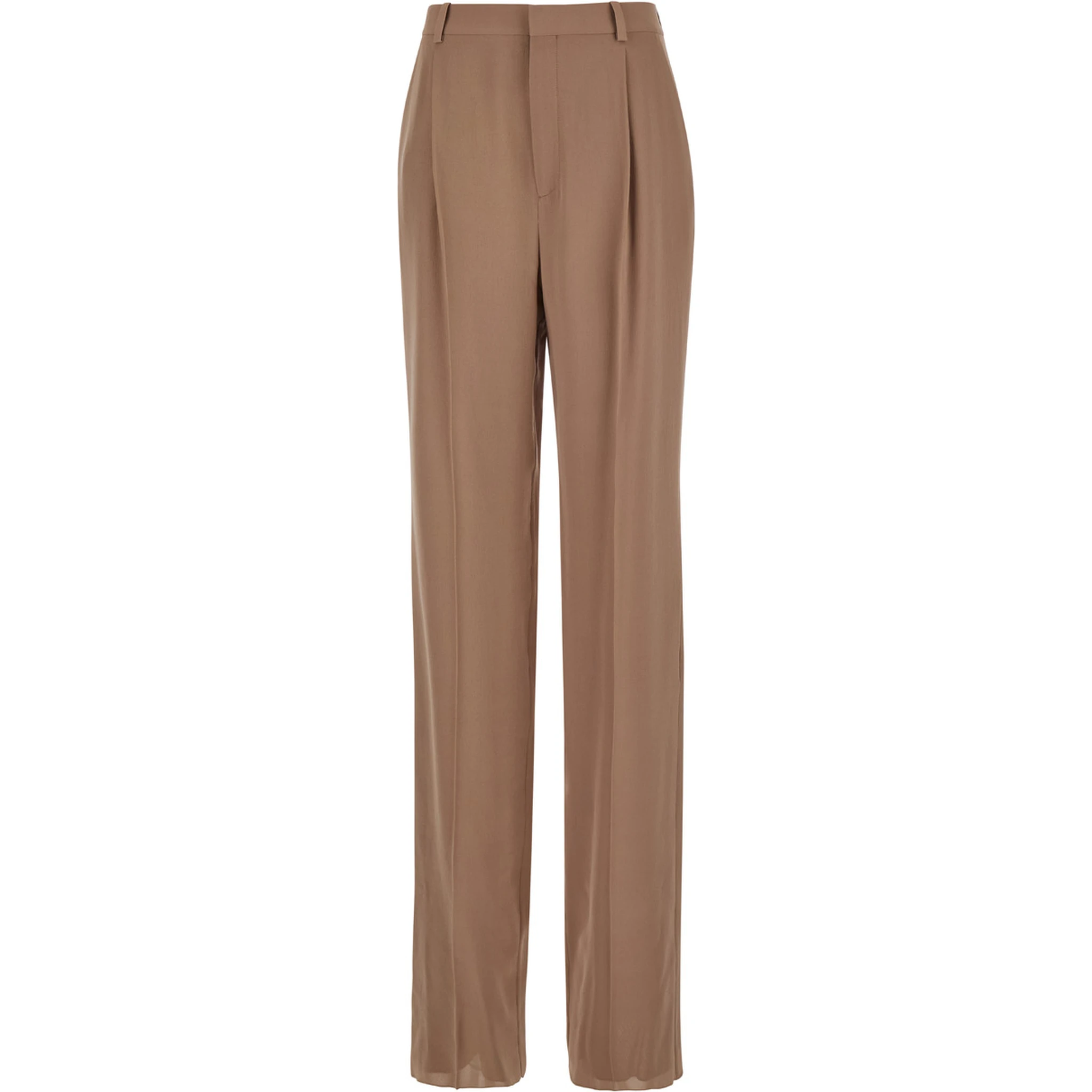 Beige Pants with High Waist and Pences on the Front  in Silk Woman