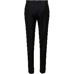 Black Slim Pants with Horsebit Detail in Mohair and Wool Woman