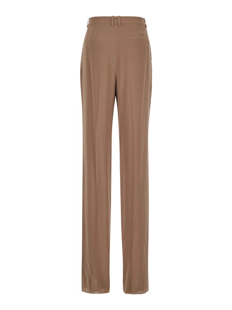 Beige Pants with High Waist and Pences on the Front  in Silk Woman alternative
