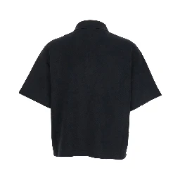 Black Oversize Polo Shirt with Classic Collar and Tonal Logo Embroidery on the Front in Cotton Piquet Woman