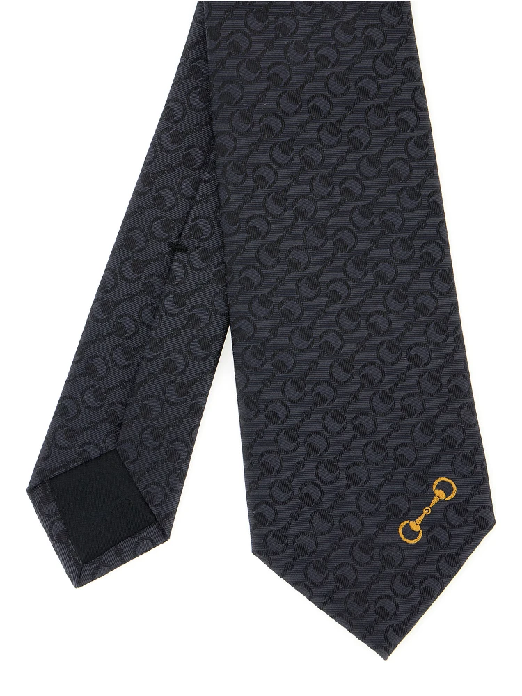 Black Tie with Horsebit and All-Over Horsebit Embroidery in Silk Man alternative