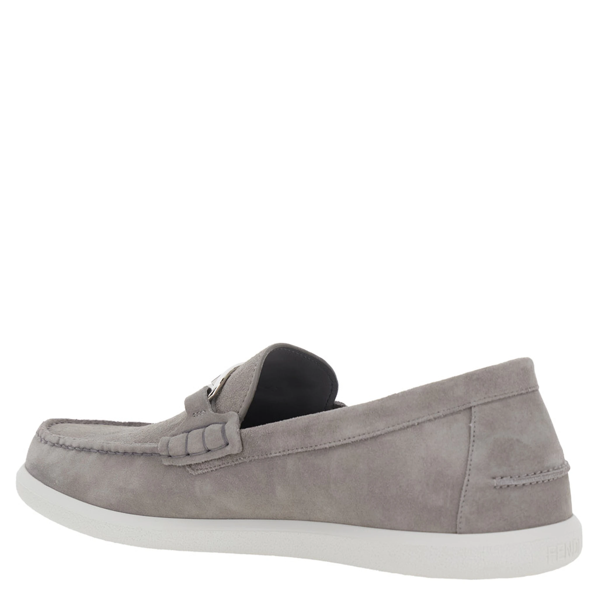 Grey Loafers with FF Metal Buckle and Contrasting Sole in Suede Man