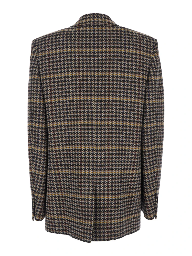 Brown Double-Breasted Jacket with Notched Revers and All-Over Check Motif in Wool Woman alternative