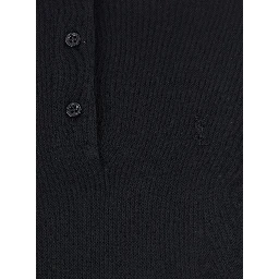 Black Oversize Polo Shirt with Classic Collar and Tonal Logo Embroidery on the Front in Cotton Piquet Woman