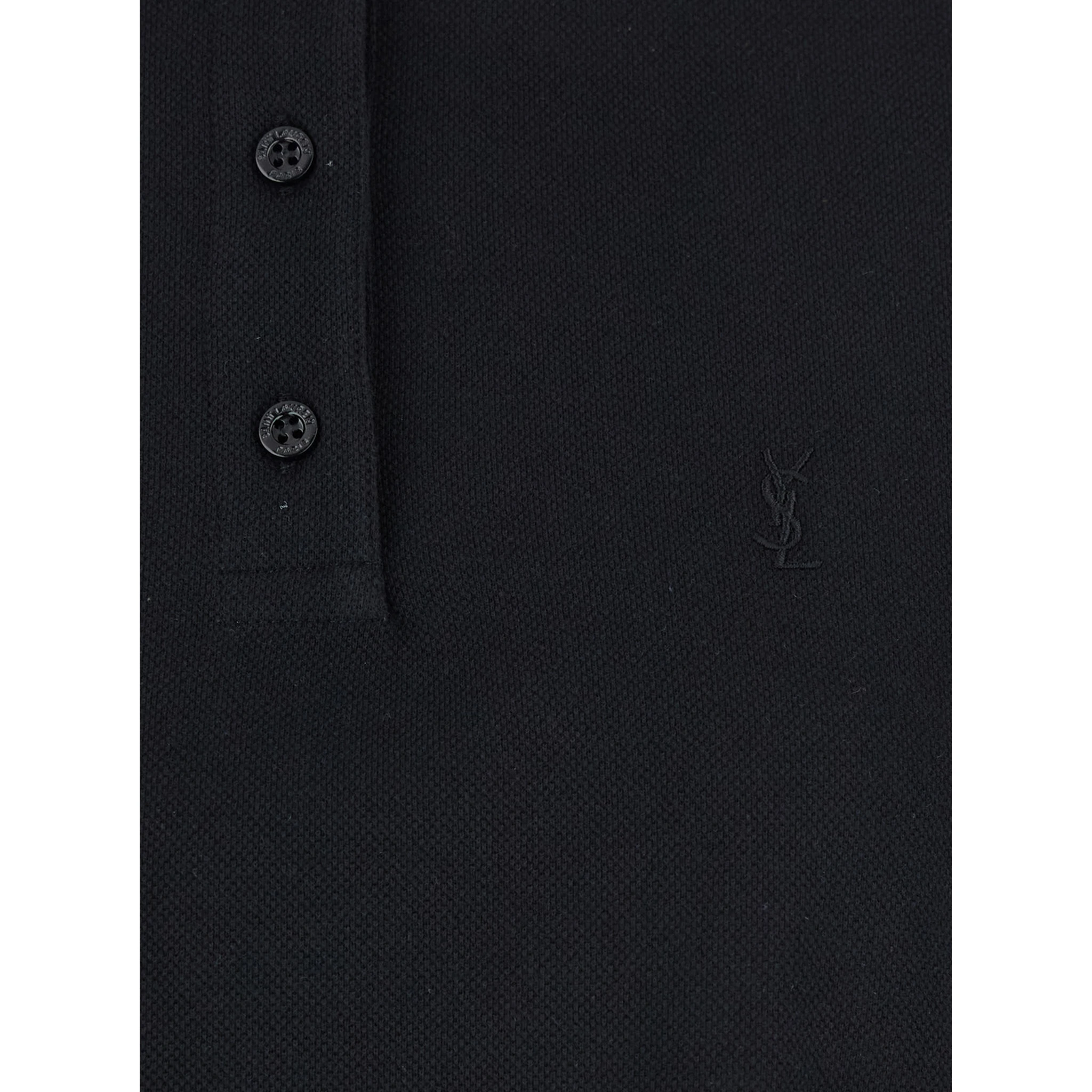 Black Oversize Polo Shirt with Classic Collar and Tonal Logo Embroidery on the Front in Cotton Piquet Woman
