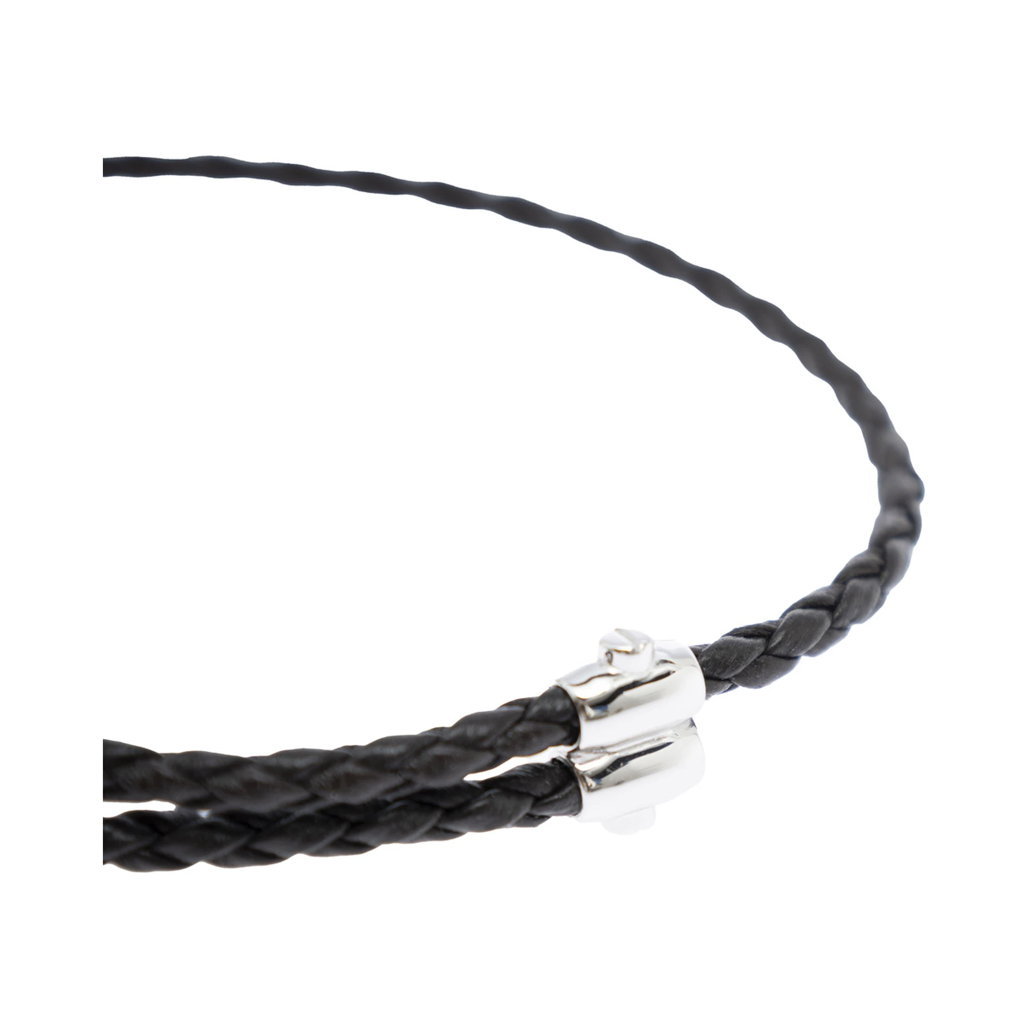 Metallic Bracelet with Intrecciato Design and Sliding Closure in Leather and Silver Man