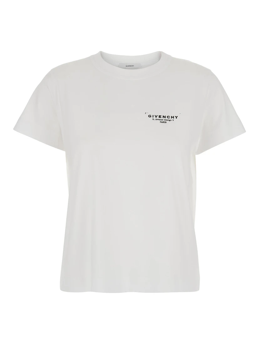 White Crewneck T-Shirt with Logo Lettering on Front and Rear in Cotton Woman