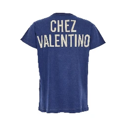 Blue Crewneck T-Shirt with Maxi Logo on Front and Rear in Cotton Jersey Woman