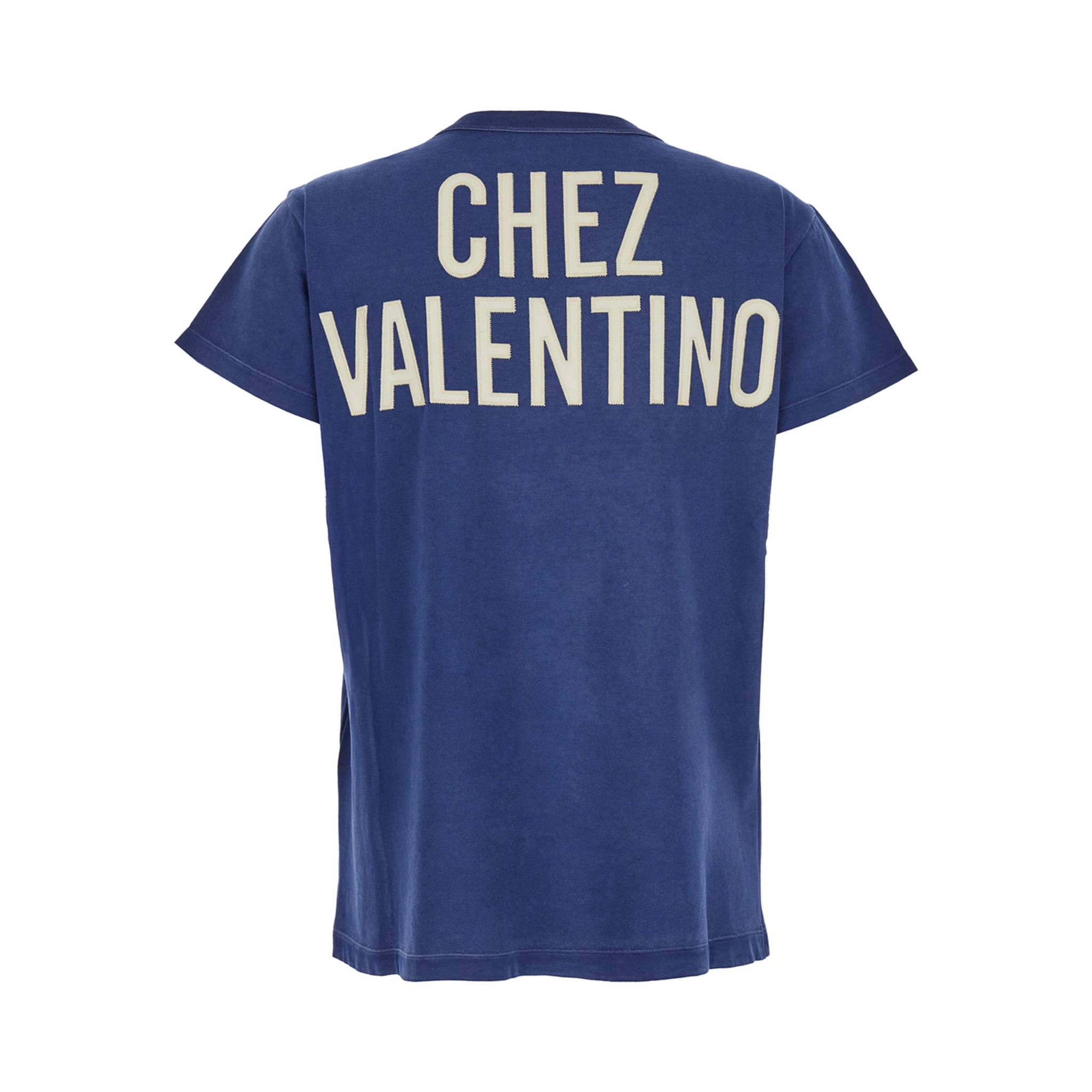 Blue Crewneck T-Shirt with Maxi Logo on Front and Rear in Cotton Jersey Woman