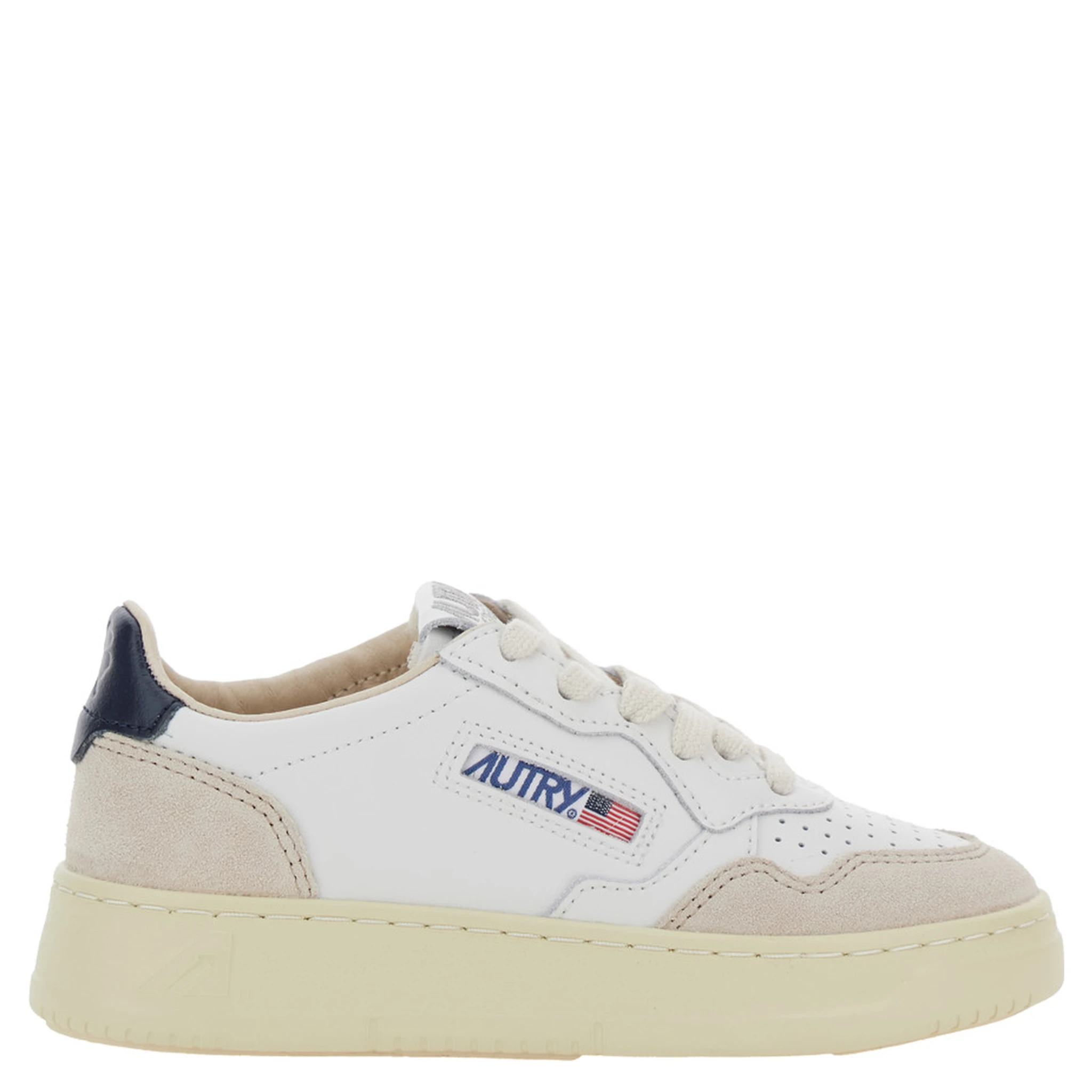 Medalist White Low Top Sneakers with Logo Patch on Tongue and Side in Leather Boy