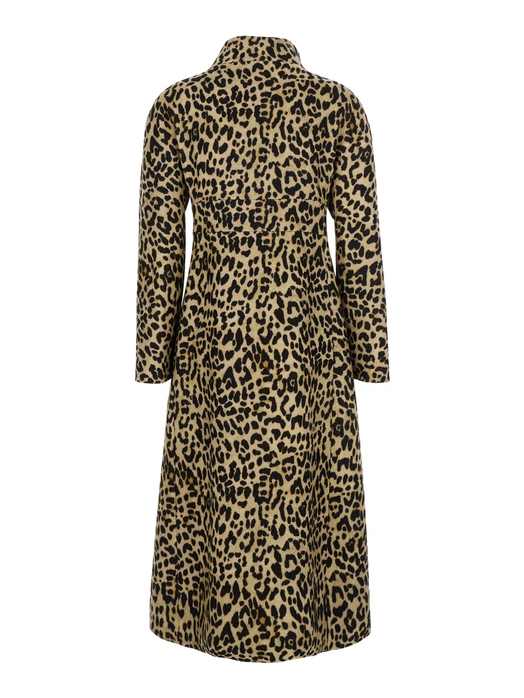 Brown Coat with Belt and All-Over Leopard Print in Wool Woman alternative