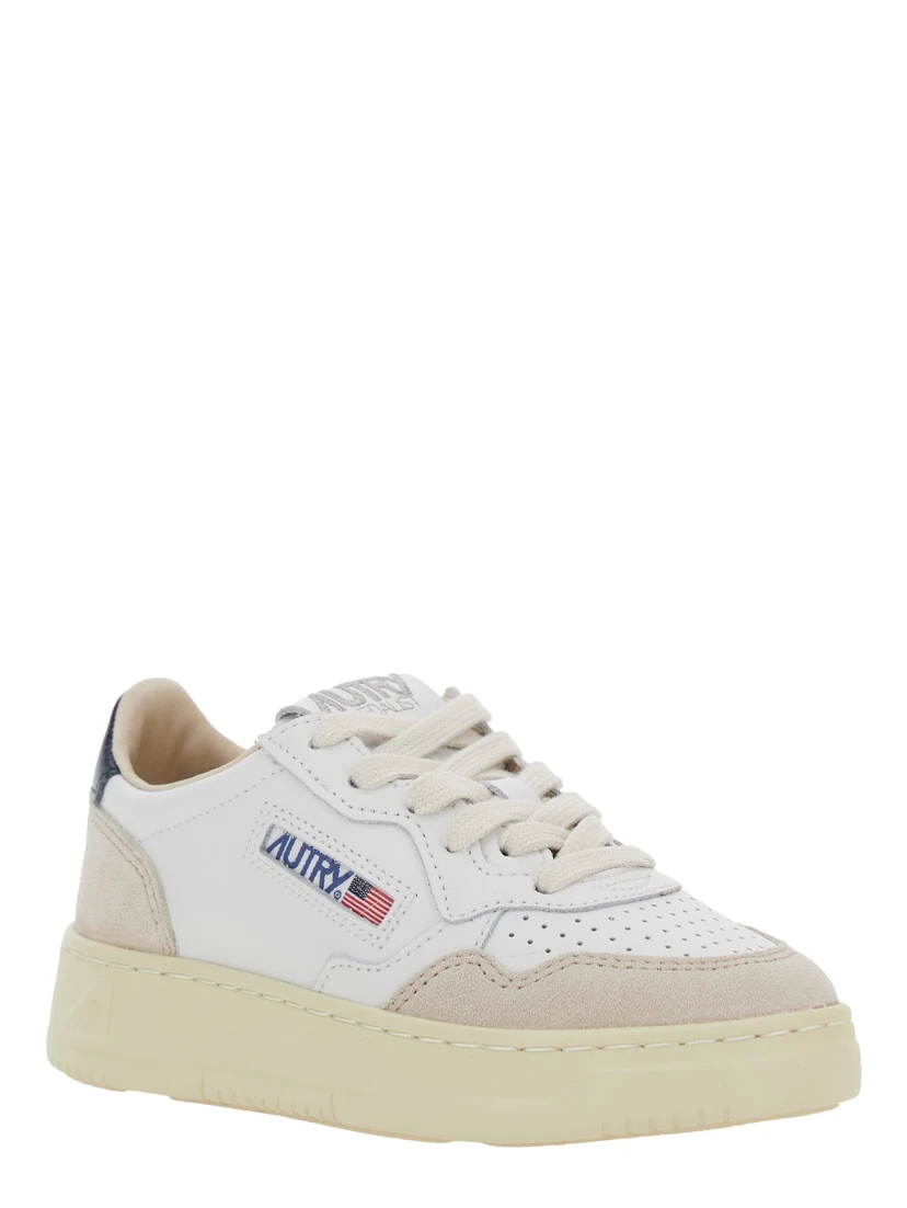 Medalist White Low Top Sneakers with Logo Patch on Tongue and Side in Leather Boy