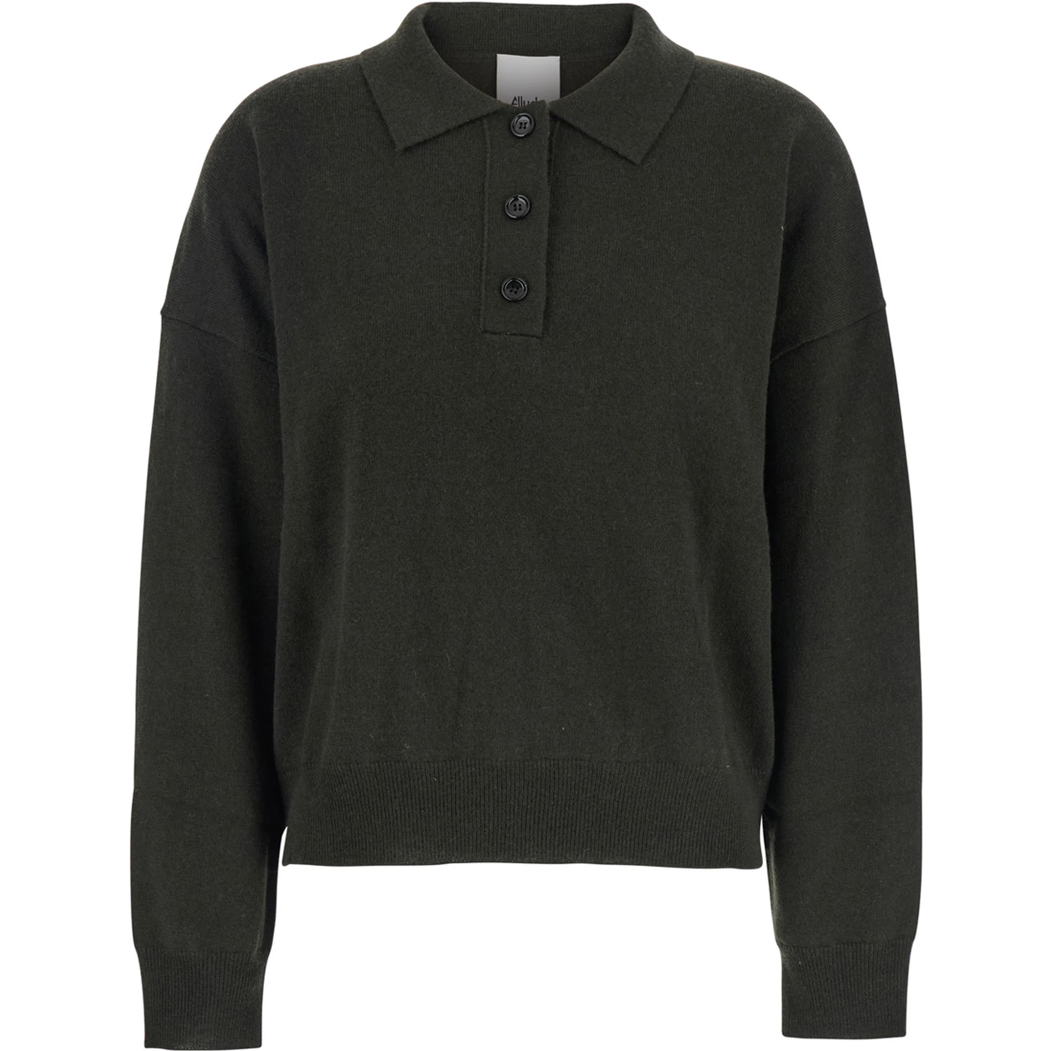 Green Polo Shirt with Classic Collar and Ribbed Trims in Wool Woman