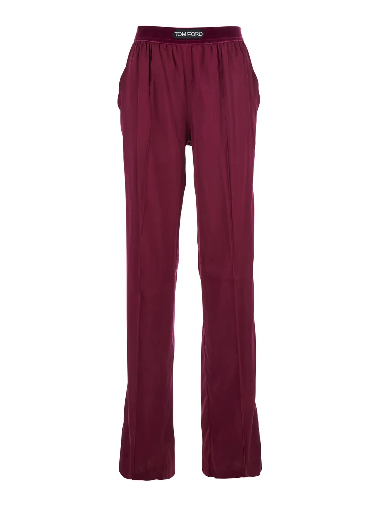Fuchsia Pants with Elastic Waist with Logo Lettering in Silk Stretch Woman