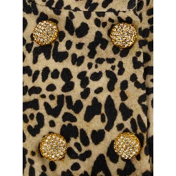 Brown Coat with Belt and All-Over Leopard Print in Wool Woman