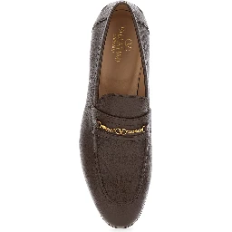 Brown Loafers with Decorative VLogo Chain-Link Strap in Leather Man