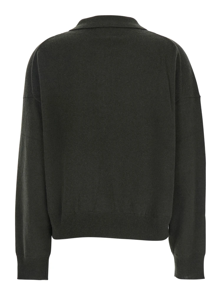 Green Polo Shirt with Classic Collar and Ribbed Trims in Wool Woman alternative