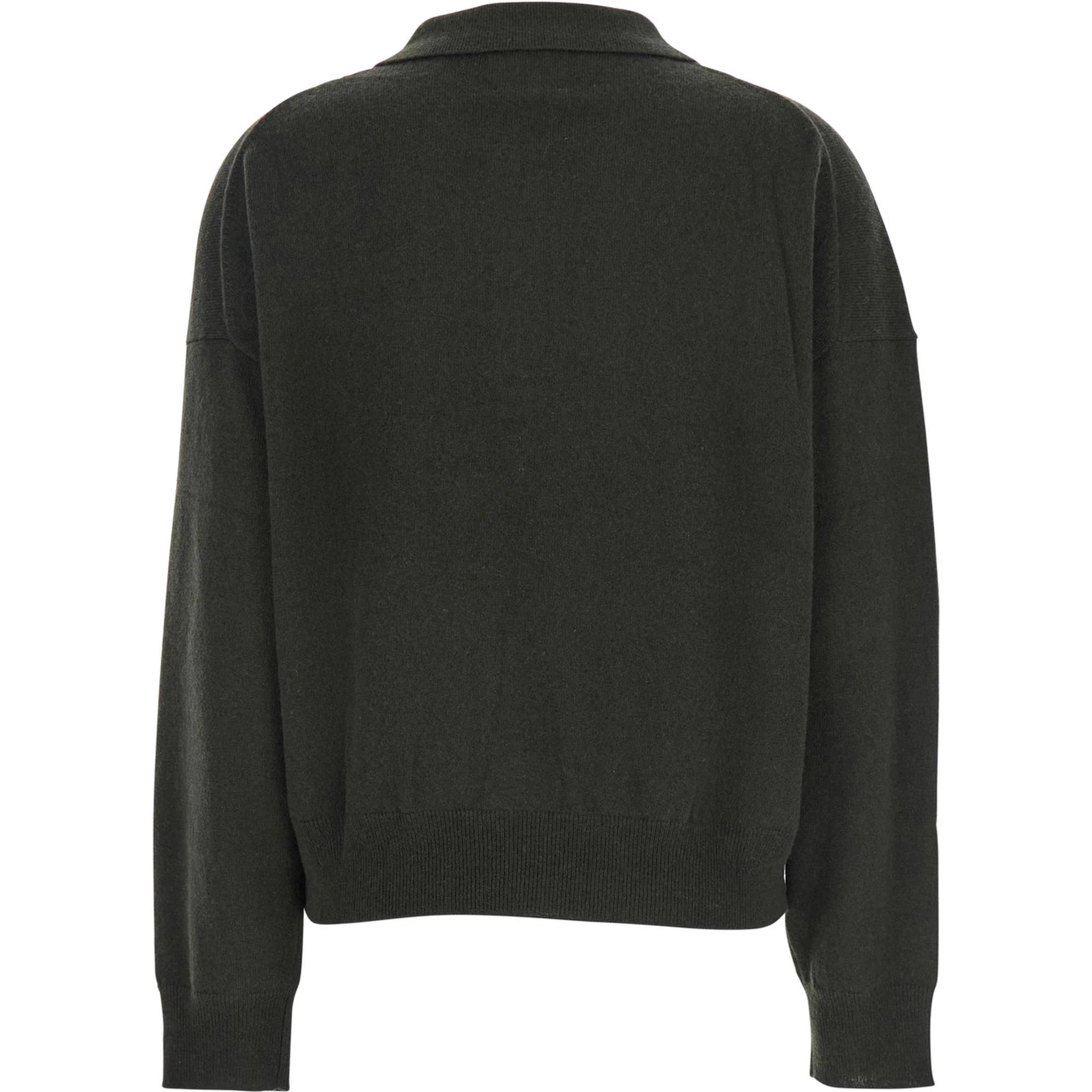 Green Polo Shirt with Classic Collar and Ribbed Trims in Wool Woman