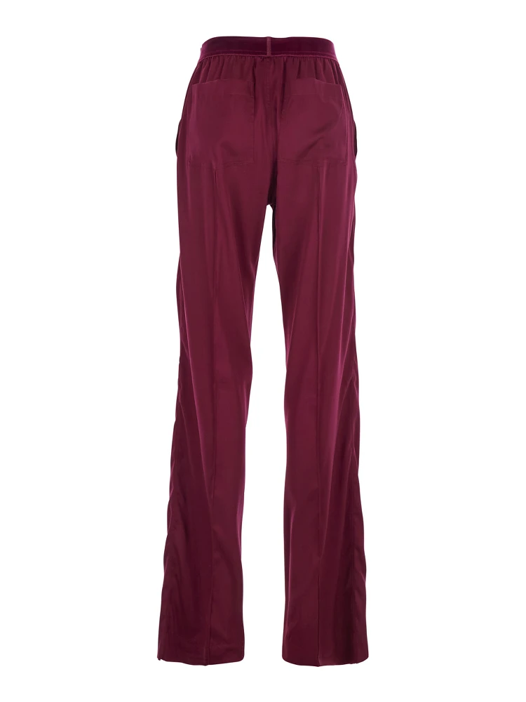 Fuchsia Pants with Elastic Waist with Logo Lettering in Silk Stretch Woman alternative