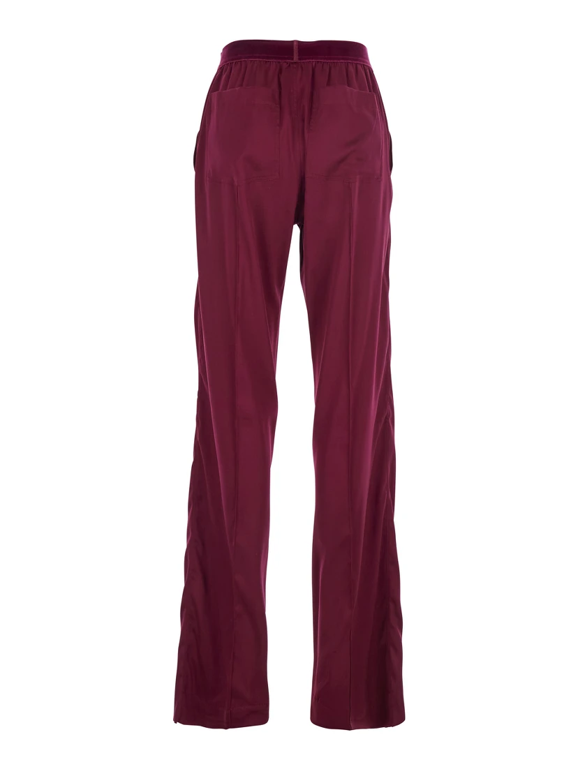 Fuchsia Pants with Elastic Waist with Logo Lettering in Silk Stretch Woman