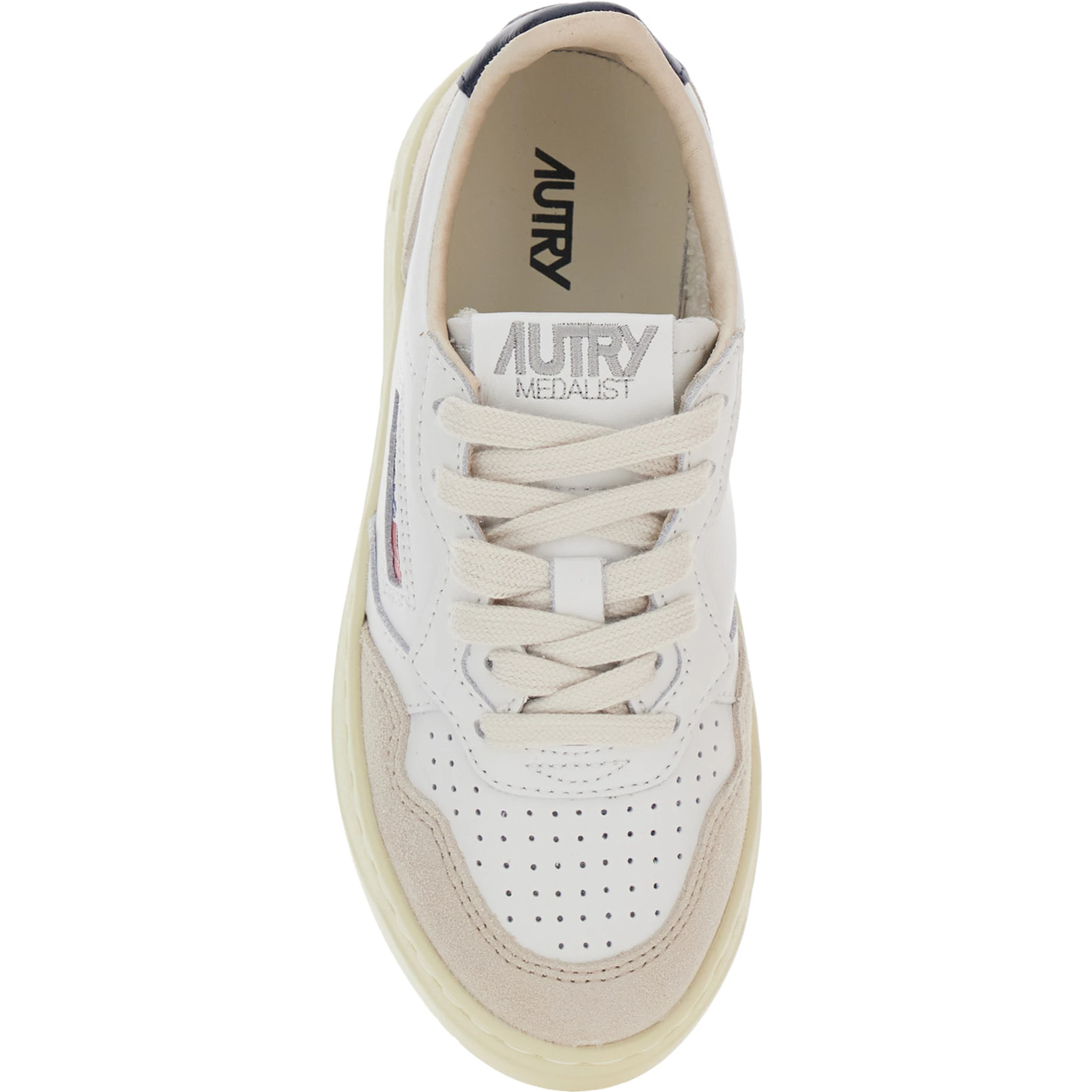 Medalist White Low Top Sneakers with Logo Patch on Tongue and Side in Leather Boy