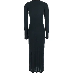 Jelina Black Midi Dress with Round Neck and Ruched Details in Modal Stretch Woman