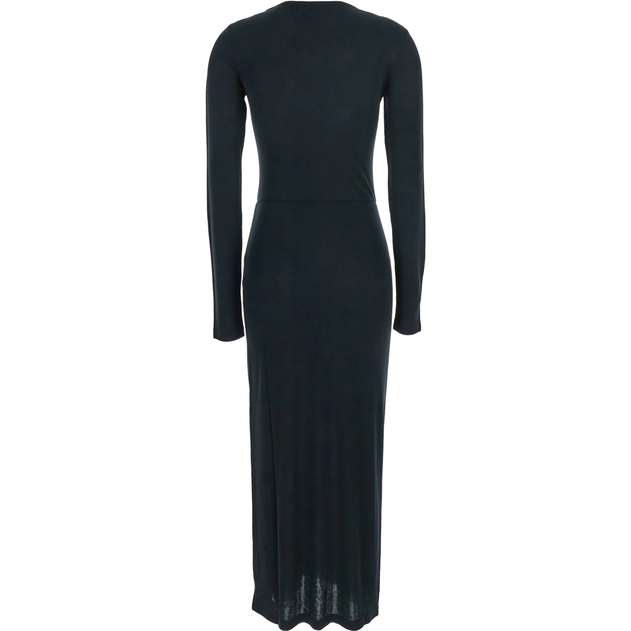 Jelina Black Midi Dress with Round Neck and Ruched Details in Modal Stretch Woman
