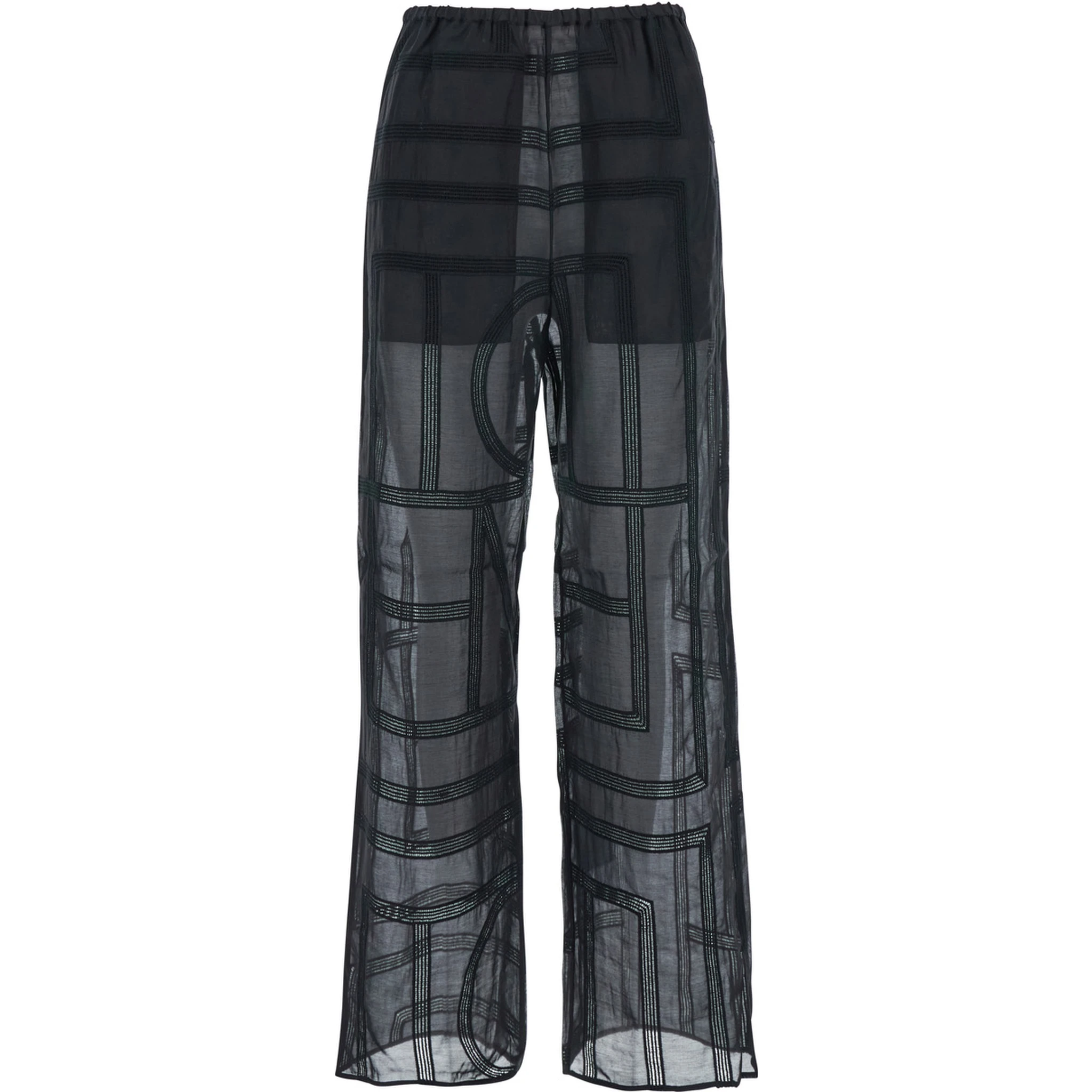 Black Elastic Waist and All-Over Logo Lettering Embroidery in Cotton and SIlk Woman