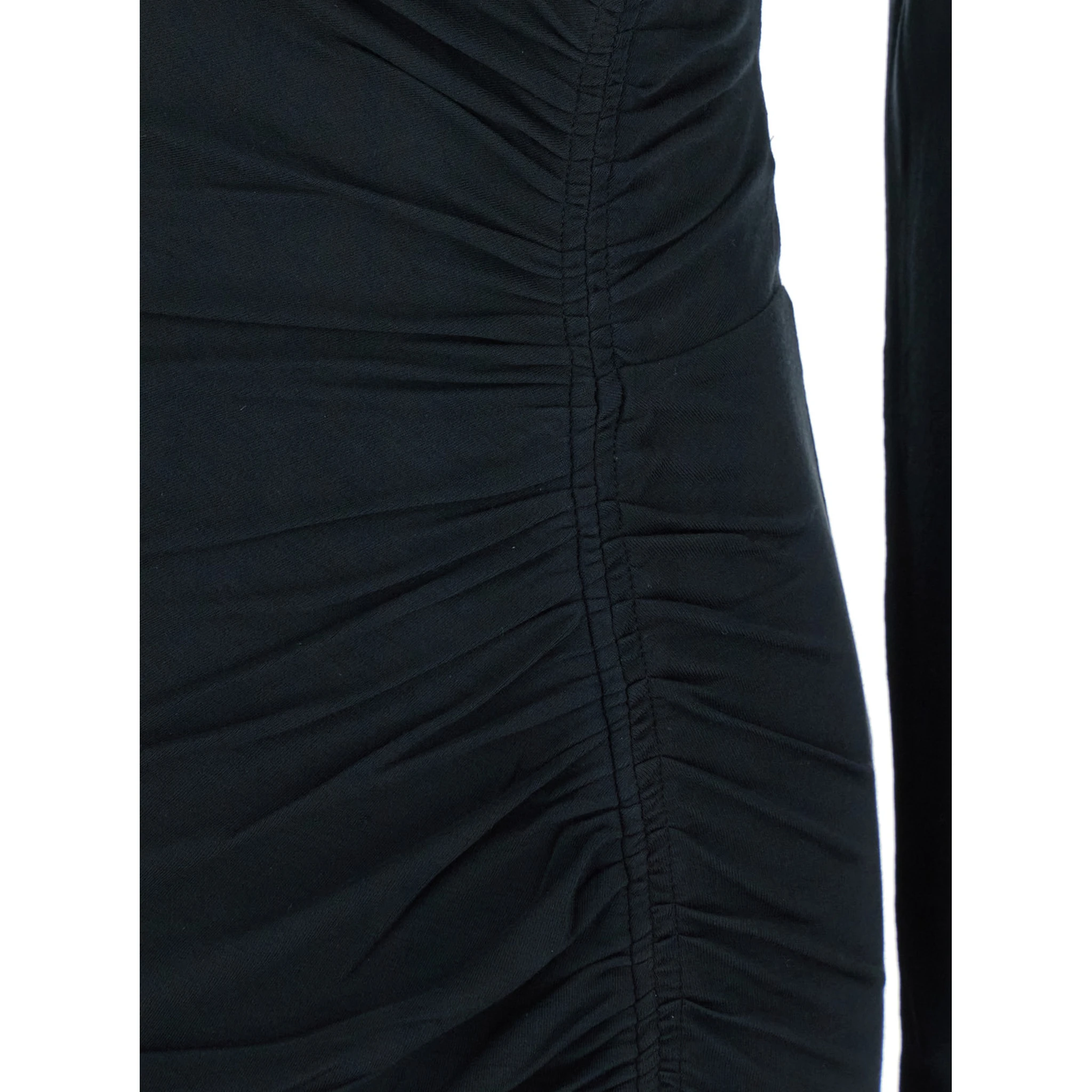 Jelina Black Midi Dress with Round Neck and Ruched Details in Modal Stretch Woman