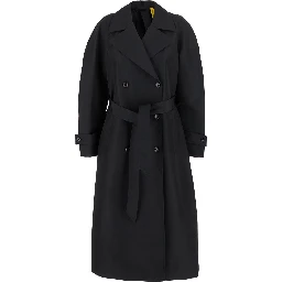 Zake Black Coat with Wide Classic Lapels and Removable Belt in Tech Fabric Woman