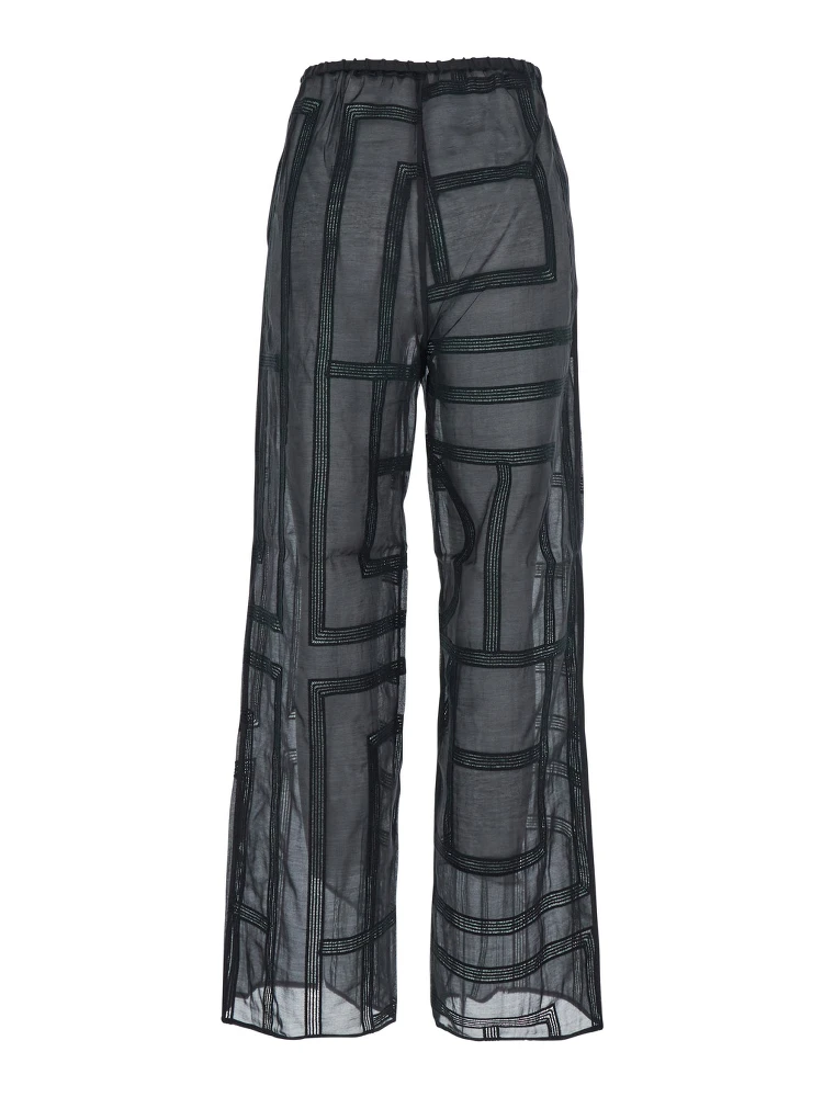 Black Elastic Waist and All-Over Logo Lettering Embroidery in Cotton and SIlk Woman alternative