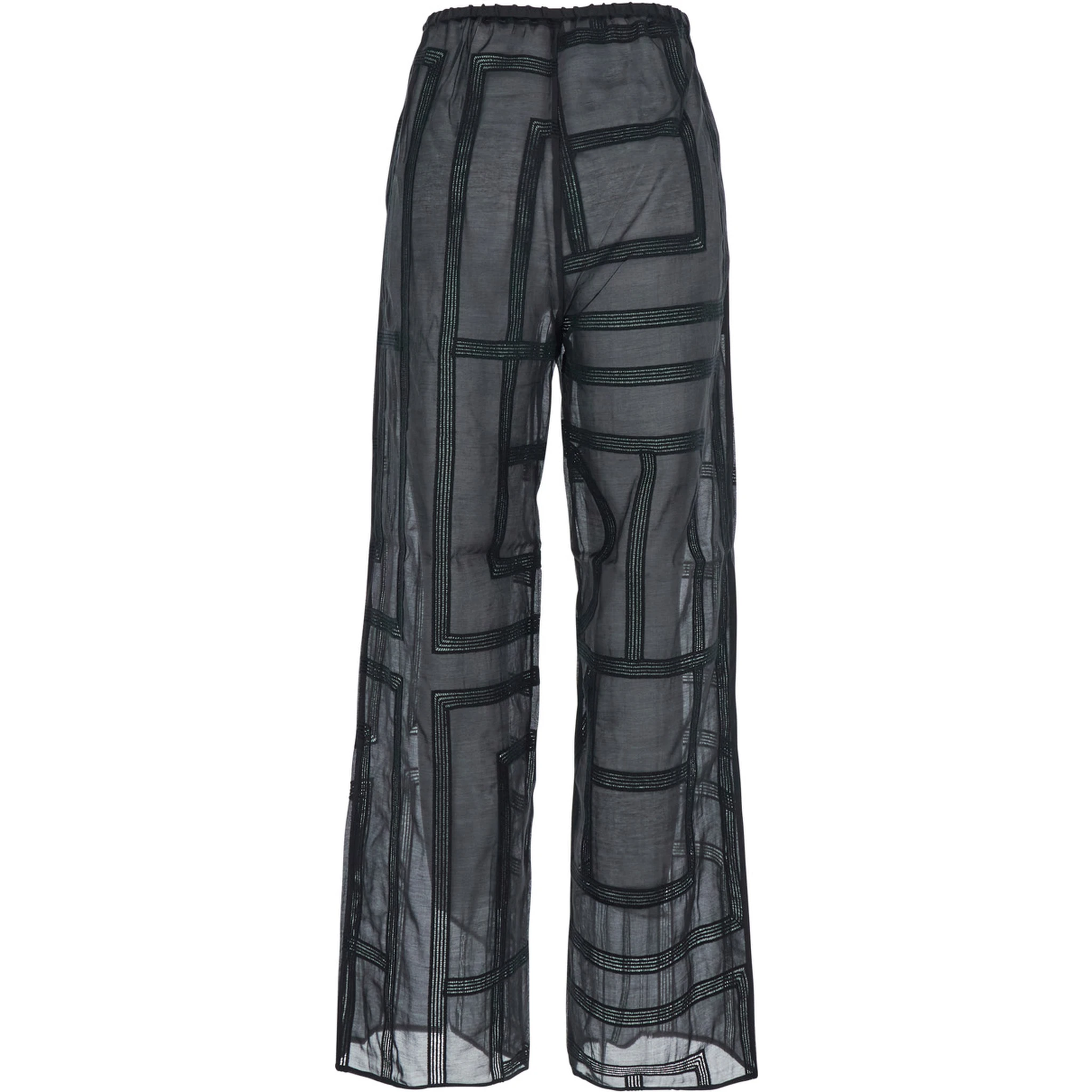 Black Elastic Waist and All-Over Logo Lettering Embroidery in Cotton and SIlk Woman