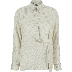 White Shirt with Point Collar and Asymmetrical Closure in Silk Woman