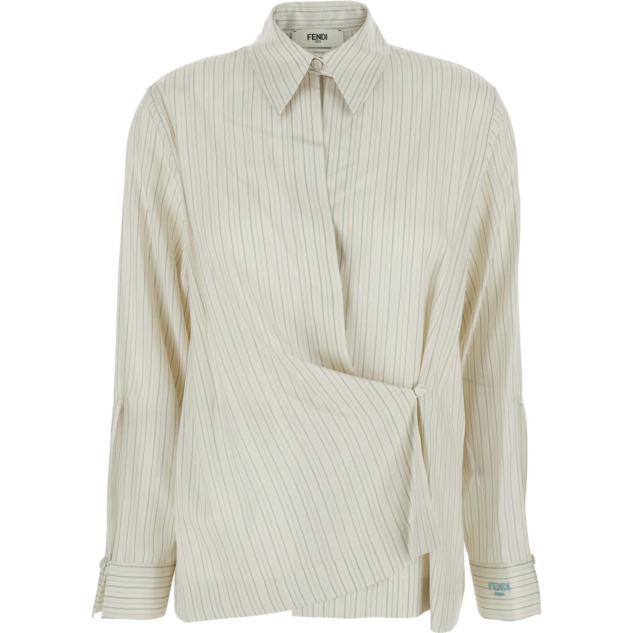 White Shirt with Point Collar and Asymmetrical Closure in Silk Woman