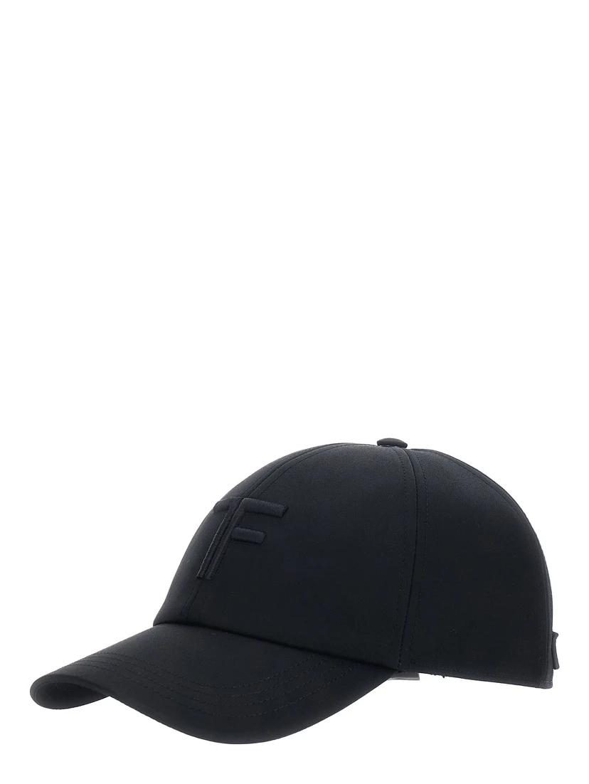 Black Baseball Cap with TF Logo Embroidery in Cotton Man